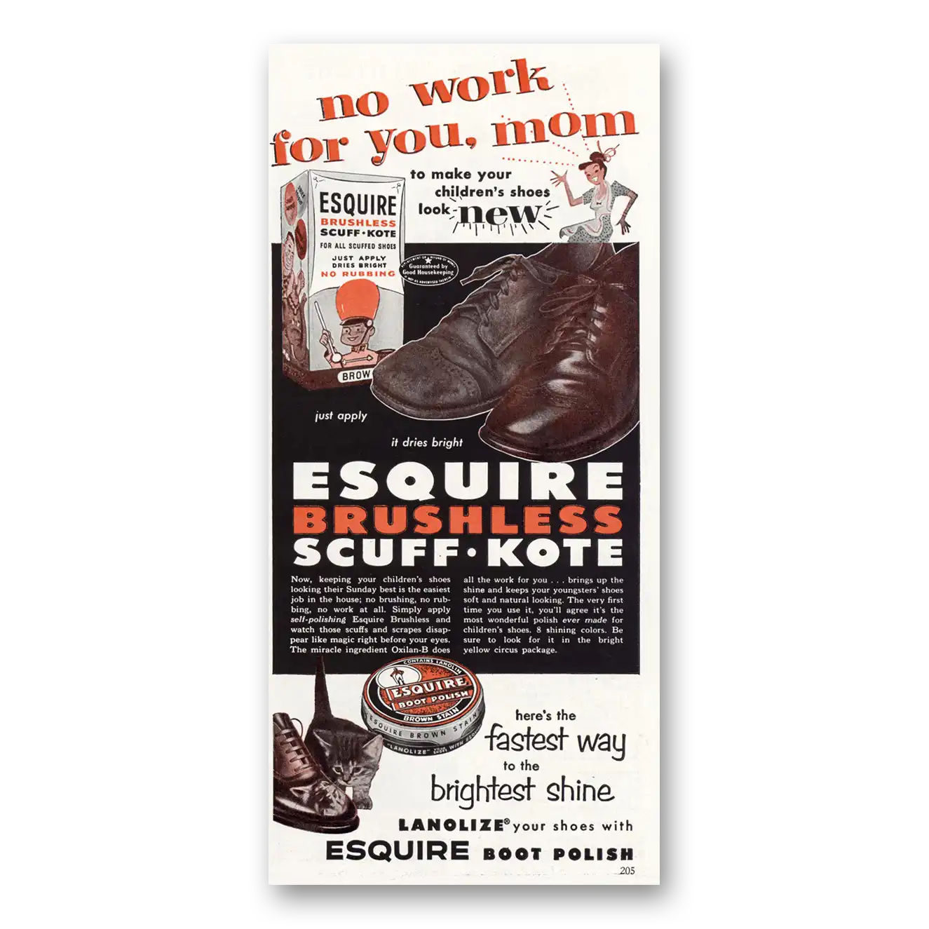 1953 Esquire Boot Polish No Work For You Mom Vintage Magazine Print Ad