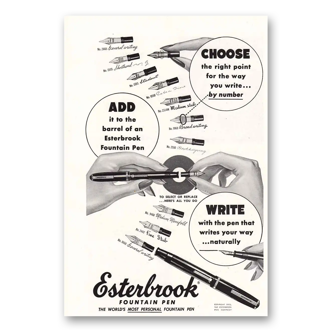 1953 Esterbrook Fountain Pen Choose the Right Point Vintage Magazine Print Ad