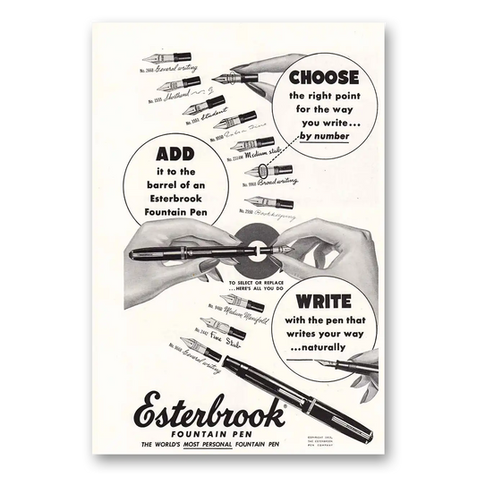 1953 Esterbrook Fountain Pen Choose the Right Point Vintage Magazine Print Ad