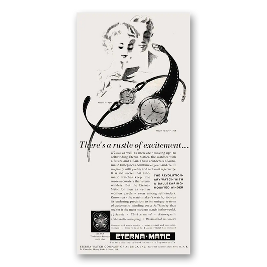 1953 Eterna Watch Magic Watch Rustle of Excitement Vintage Magazine Print Ad