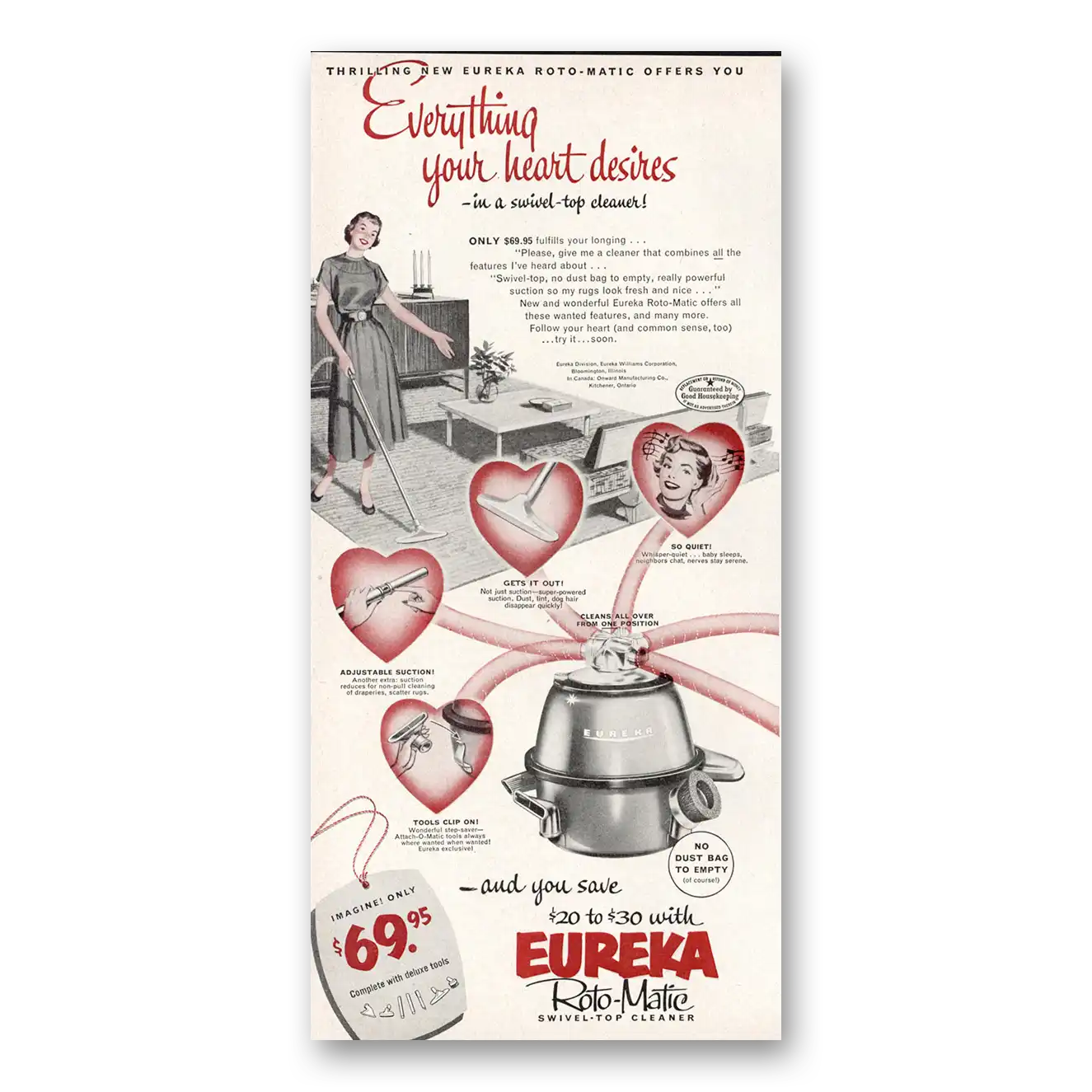 1953 Eureka Roto Matic Vacuum Cleaner Everything Your Heart Desires Vintage Magazine Print Ad