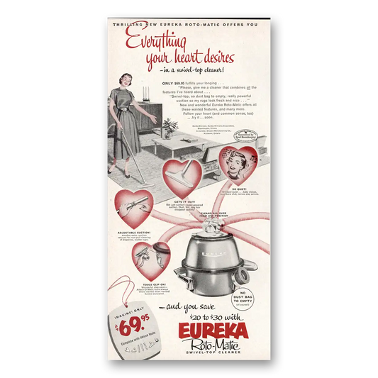 1953 Eureka Roto Matic Vacuum Cleaner Everything Your Heart Desires Vintage Magazine Print Ad