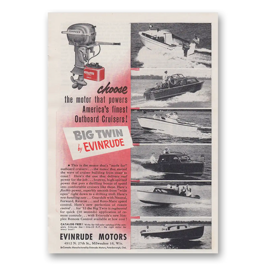 1953 Evinrude Motor That Powers Americas Finest Outboard Cruisers Vintage Magazine Print Ad