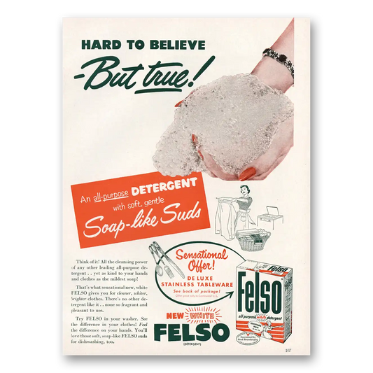 1953 Felso Cleaner Detergent Detergent Soap Like Suds Vintage Magazine Print Ad