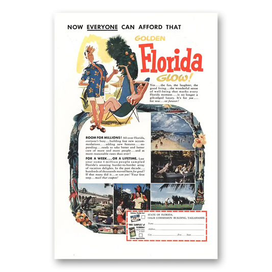 1953 Florida Everyone Can Afford Golden Florida Glow Vintage Magazine Print Ad