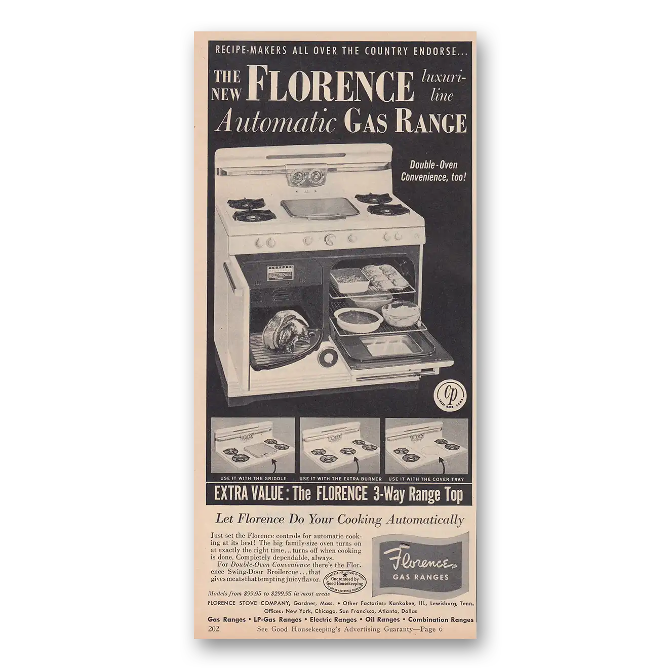 1953 Florence Gas Range Let Florence Do Your Cooking Automatically Vintage Magazine Print Ad