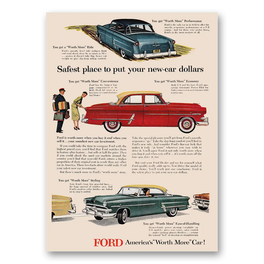 1953 Ford Safest Place to Put Your New Car Dollars Vintage Magazine Print Ad