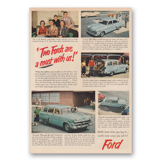 1953 Ford Country Sedan Two Fords Are a Must With Us Vintage Magazine Print Ad