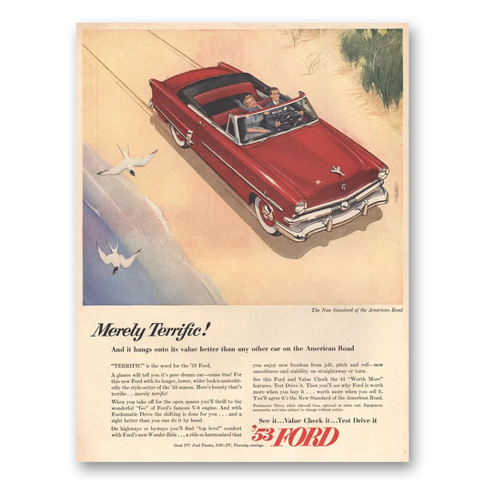 1953 Ford Convertible Merely Terrific Vintage Magazine Print Ad