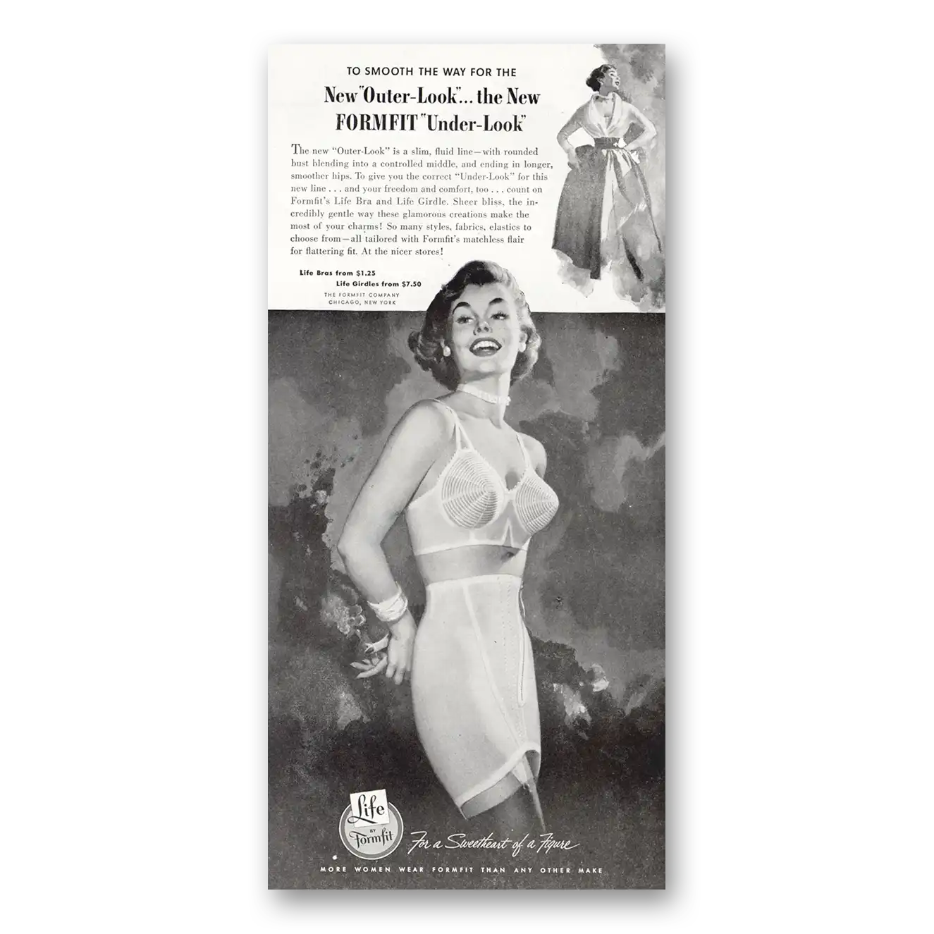 1953 Formfit Outer Look Under Look Vintage Magazine Print Ad