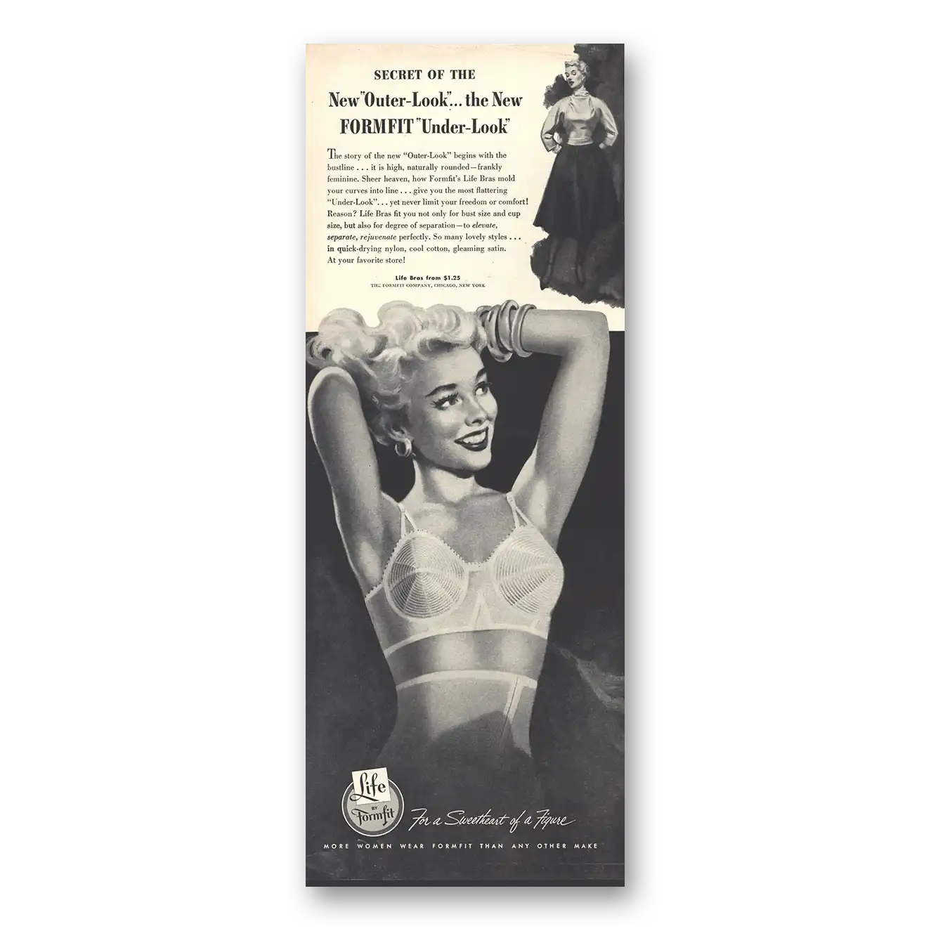 1953 Formfit Secret of the New Outer Look Vintage Magazine Print Ad