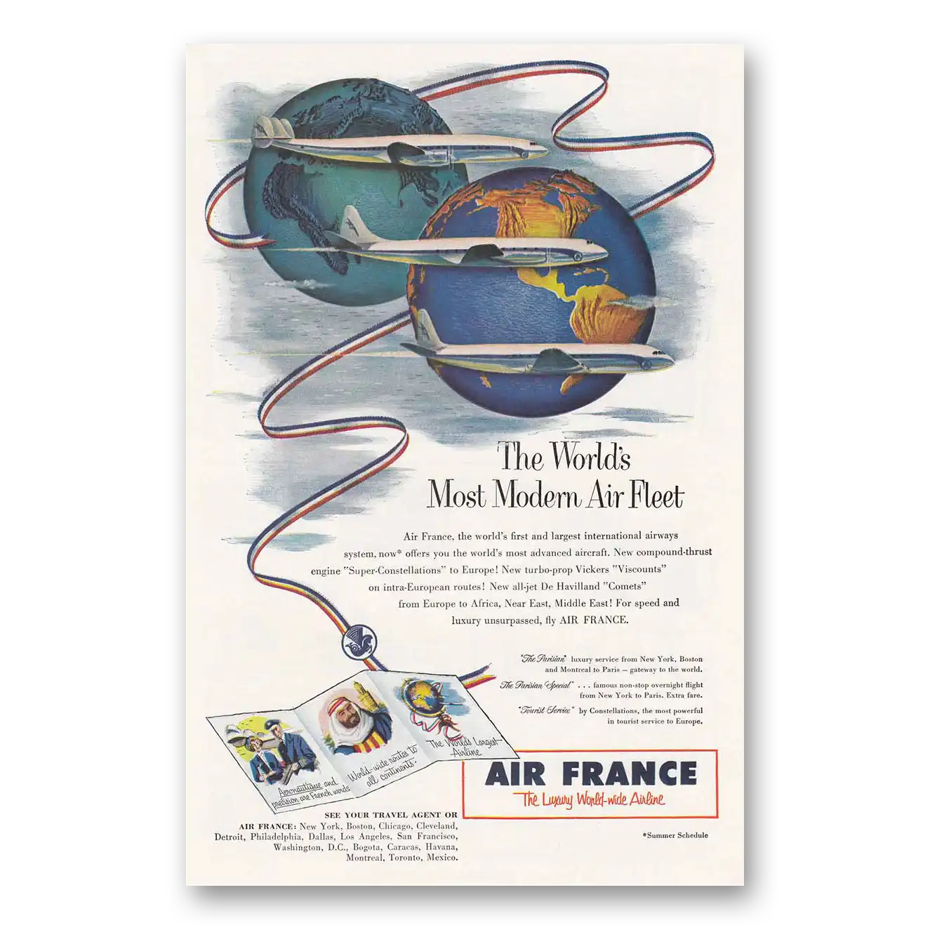 1953 Air France World's Most Modern Air Fleet Vintage Magazine Print Ad