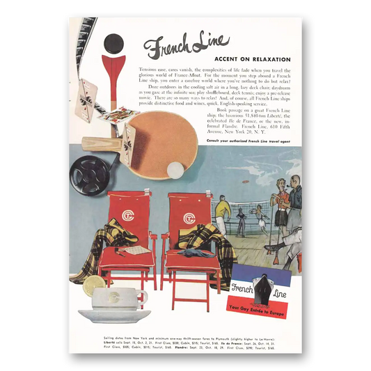 1953 French Line Accent on Relaxation Vintage Magazine Print Ad