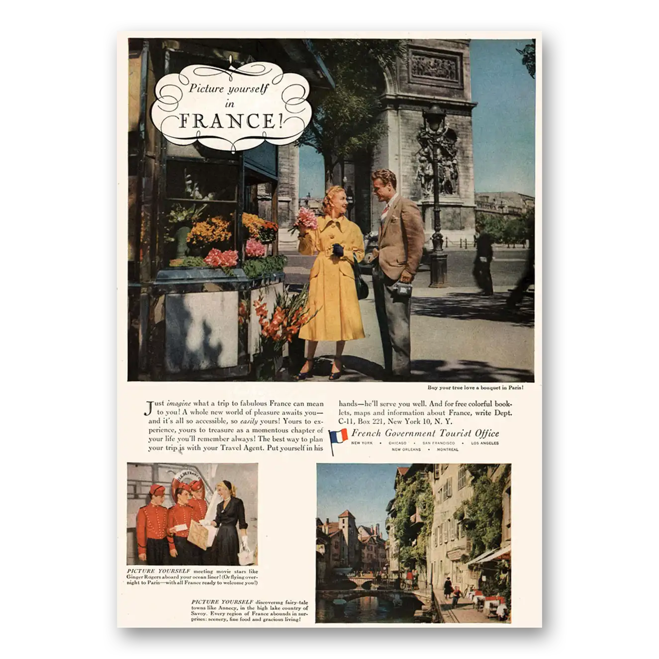 1953 France Picture Yourself In France Vintage Magazine Print Ad