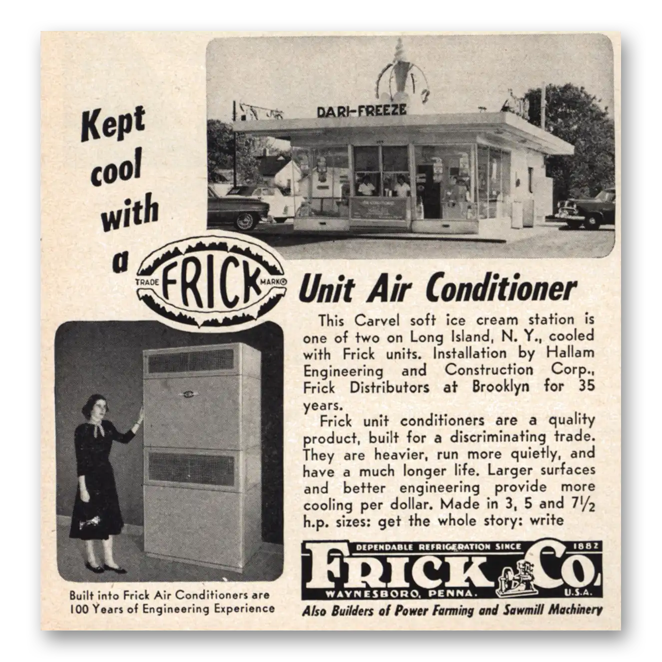 1953 Frick Air Conditioner Unit Air Conditioner Dari Freeze Vintage Magazine Print Ad