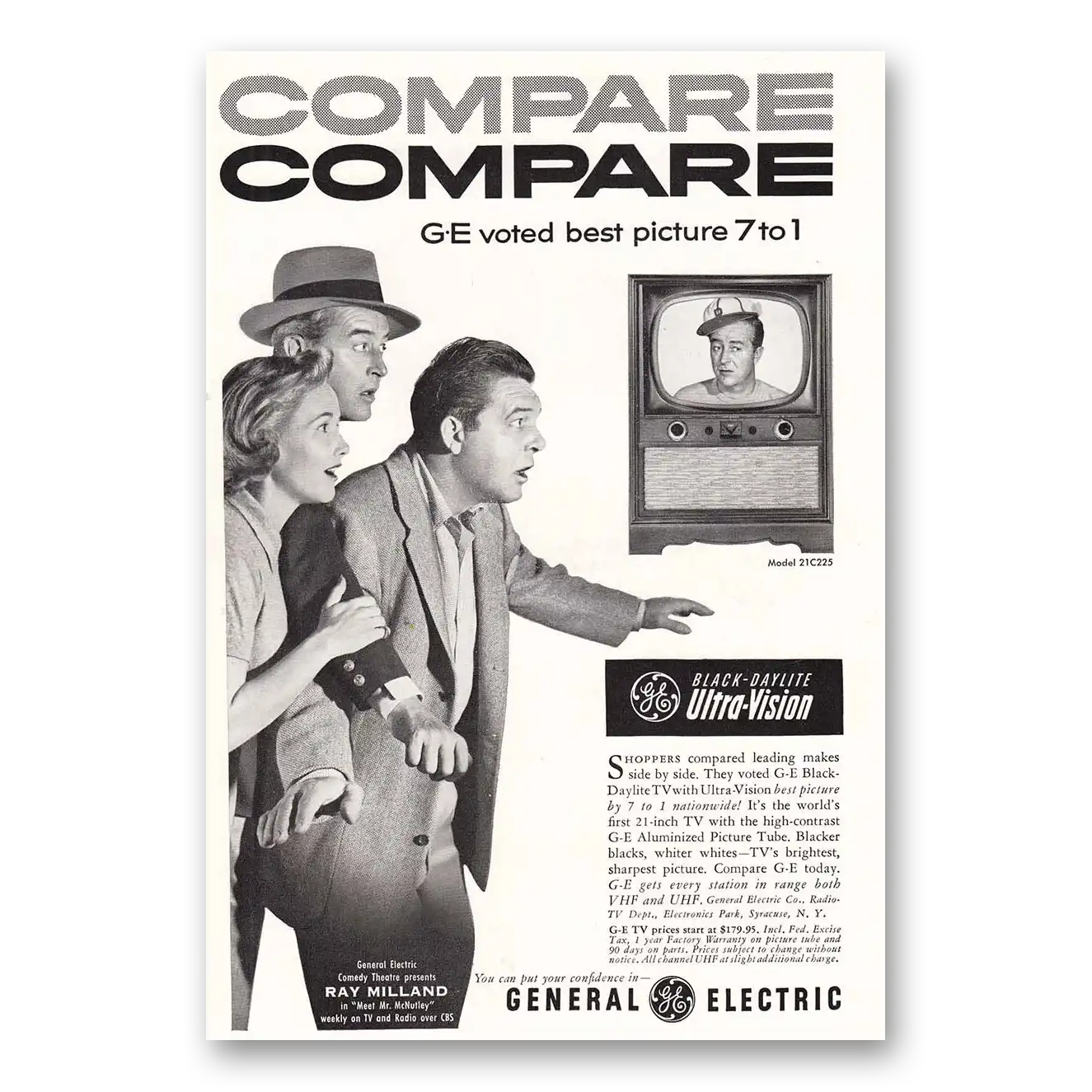 1953 General Electric Television Ray Milland in Meet Mr McNutley Vintage Magazine Print Ad