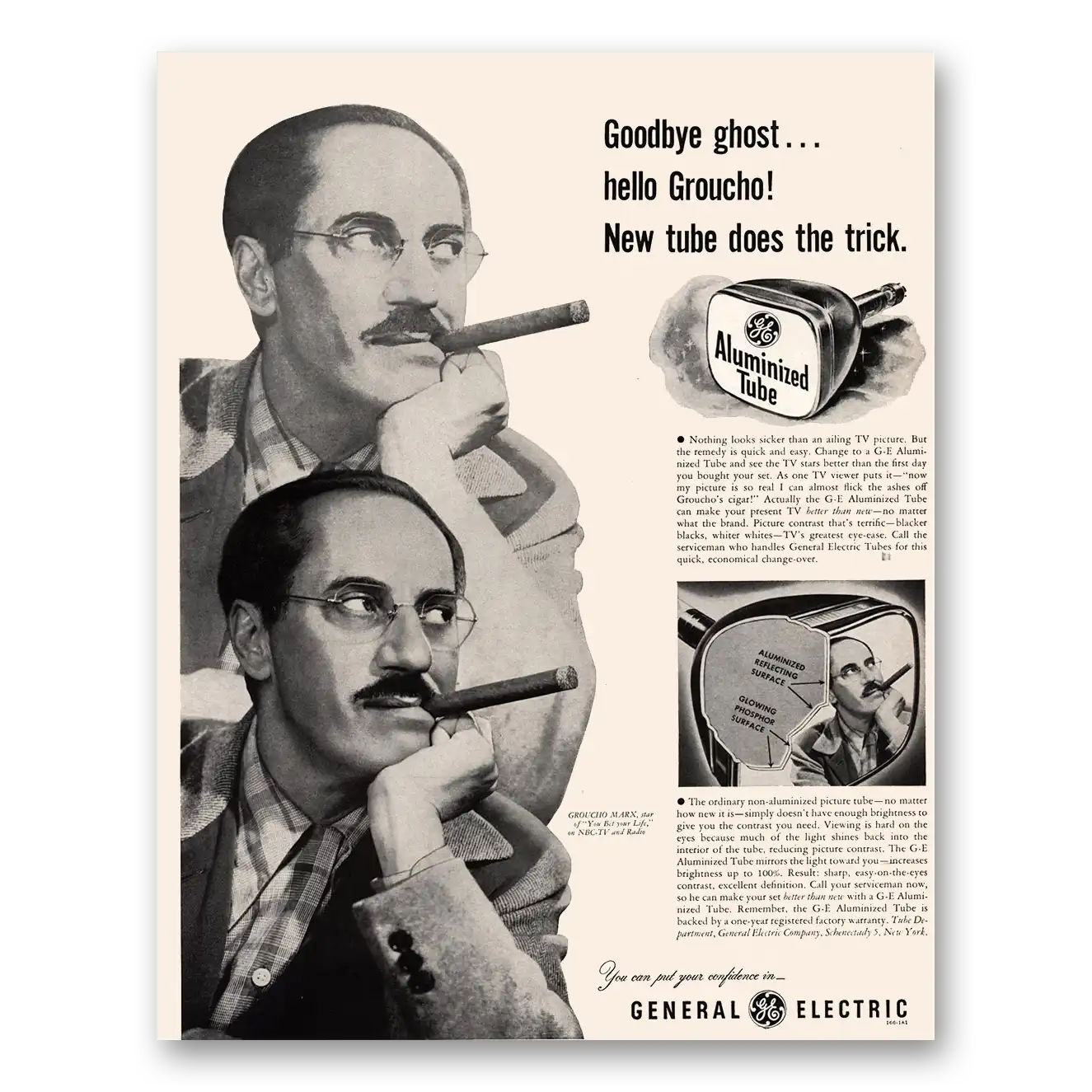 1953 General Electric Television Goodbye Ghost Hello Groucho Vintage Magazine Print Ad