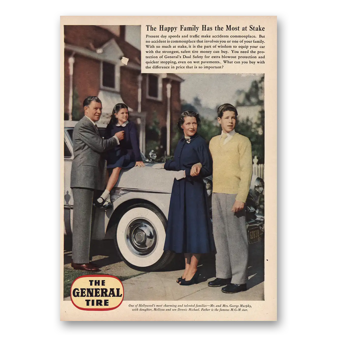 1953 General Tire Happy Family Vintage Magazine Print Ad