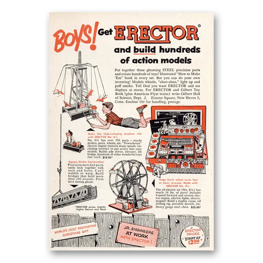 1953 Gilbert Hall of Science Boys Get Erector and Build Hundreds Vintage Magazine Print Ad