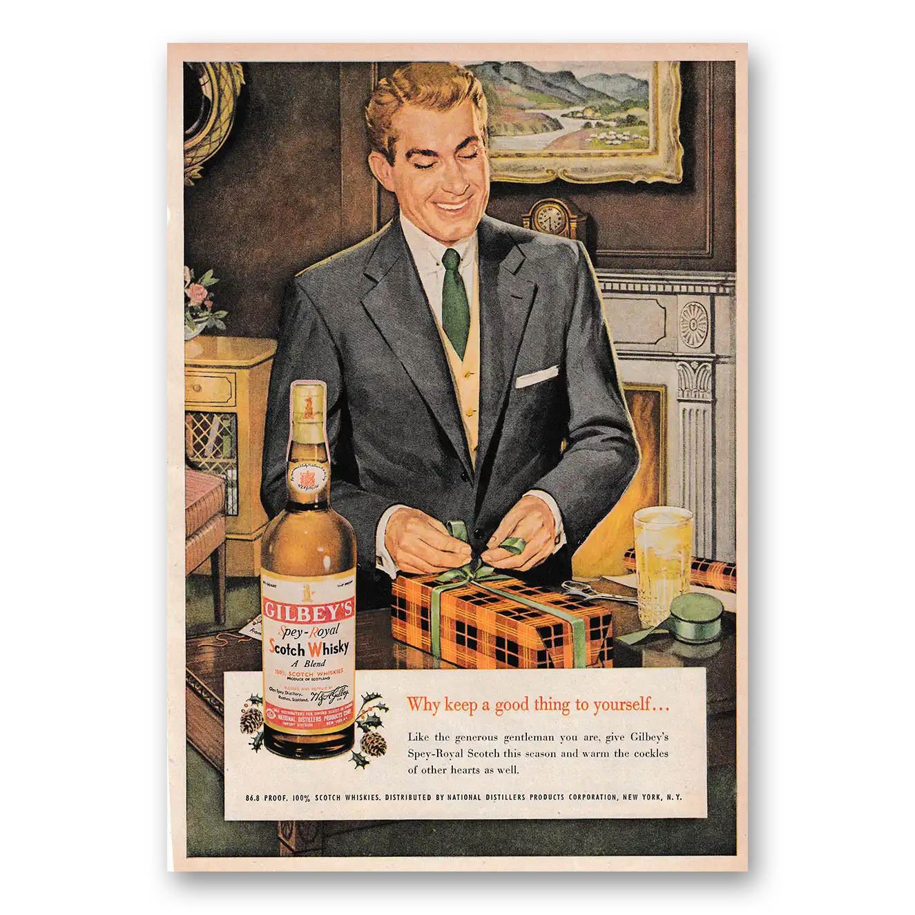 1953 Gilbeys Whisky Keep a Good Thing to Yourself Vintage Magazine Print Ad