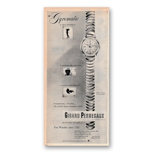 1953 Girard Perregaux Gyromatic Self Winding Vintage Magazine Print Ad