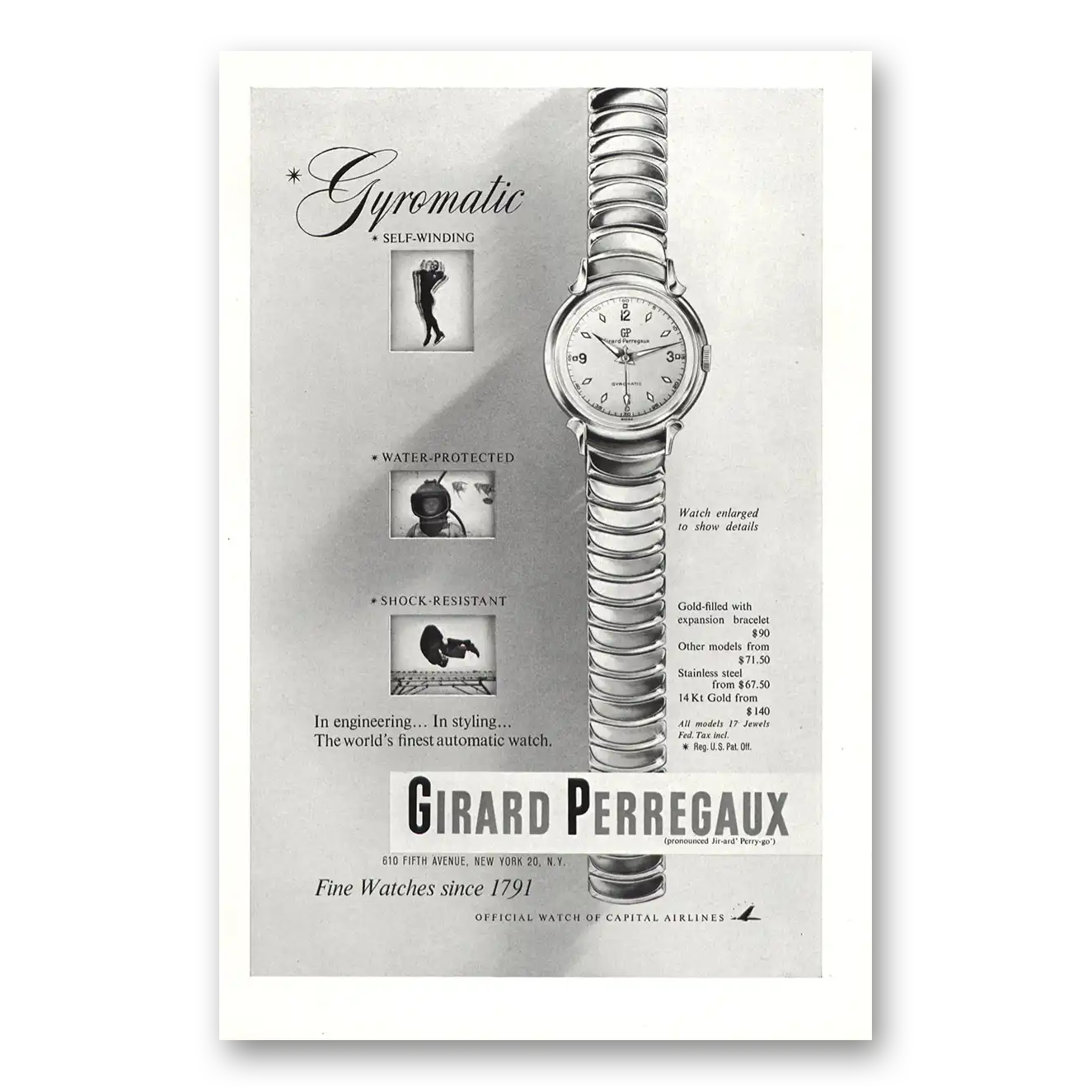 1953 Girard Perregaux Gyromatic Watch Vintage Magazine Print Ad