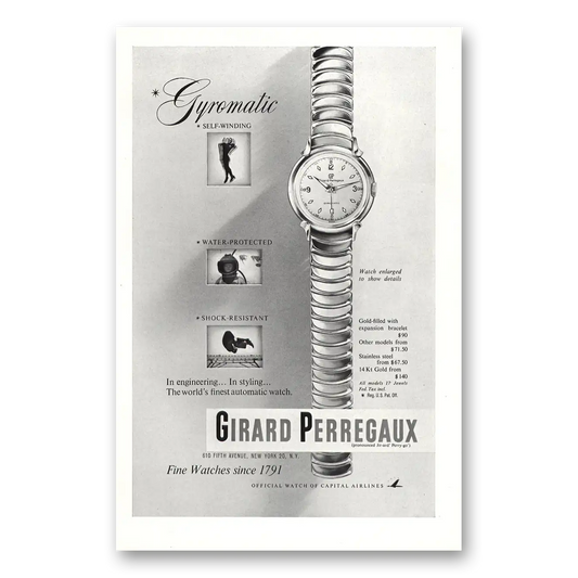 1953 Girard Perregaux Gyromatic Watch Vintage Magazine Print Ad