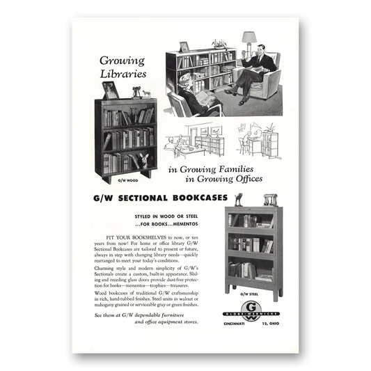 1953 Globe Wernicke Growing Libraries Bookcases Vintage Magazine Print Ad