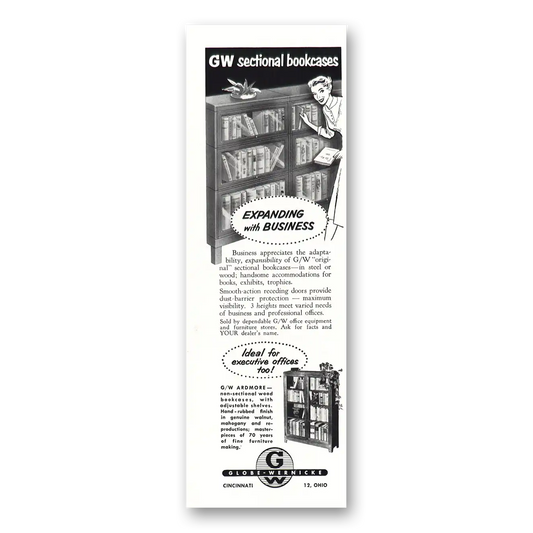 1953 Globe Wernicke GW Sectional Bookcases Vintage Magazine Print Ad