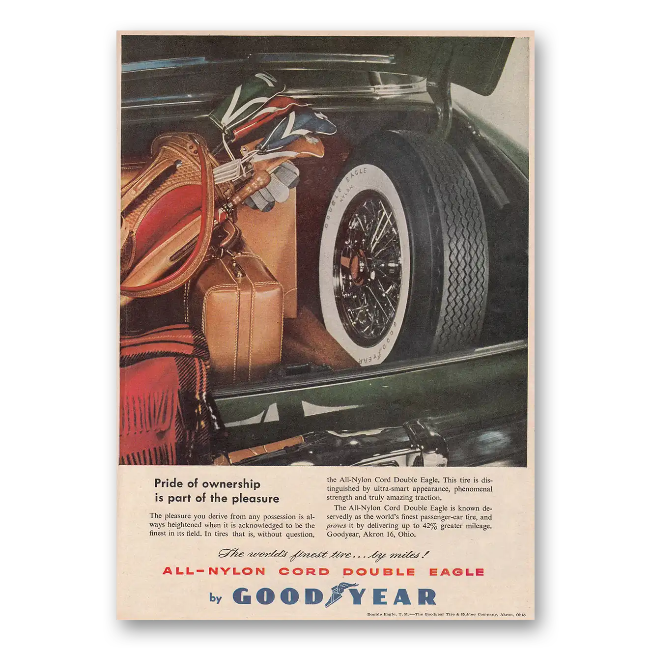 1953 Goodyear Tires Pride of Ownership Golf Clubs Vintage Magazine Print Ad