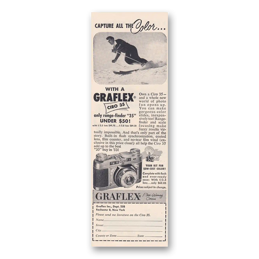 1953 Graflex Cameras Ciro 35 Capture All the Color Vintage Magazine Print Ad