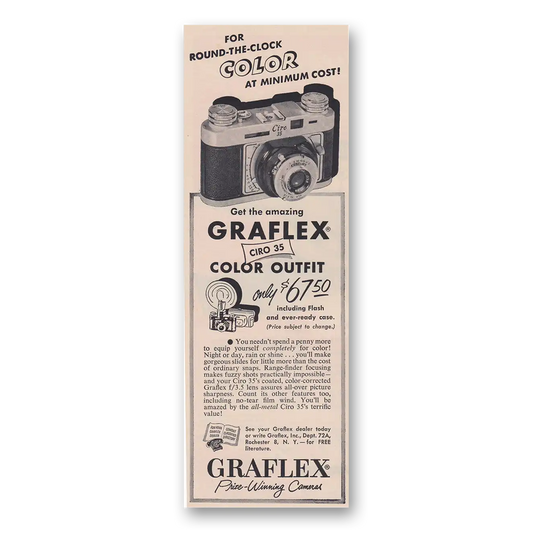 1953 Graflex Cameras Ciro 35 Round the Clock Color Vintage Magazine Print Ad