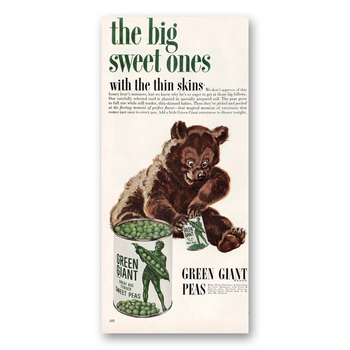 1953 Green Giant Sweet Peas Big Sweet Ones Vintage Magazine Print Ad