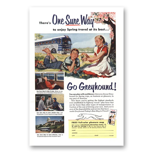 1953 Greyhound Enjoy Spring Travel Vintage Magazine Print Ad