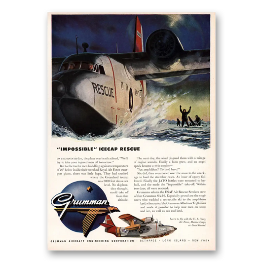 1953 Grumman Impossible Icecap Rescue Vintage Magazine Print Ad