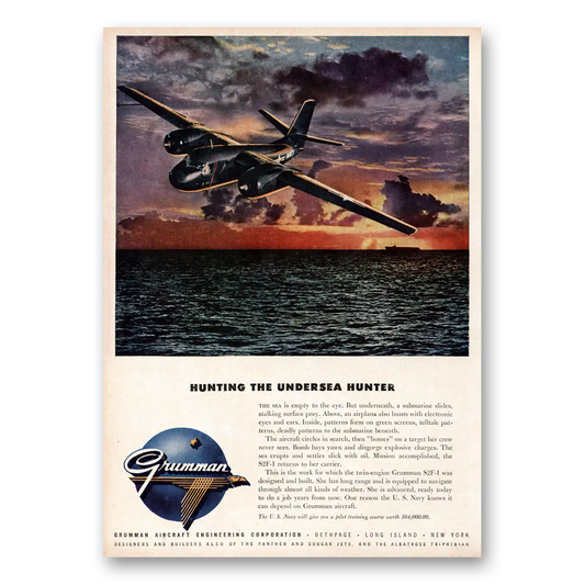 1953 Grumman Hunting the Undersea Hunter Vintage Magazine Print Ad