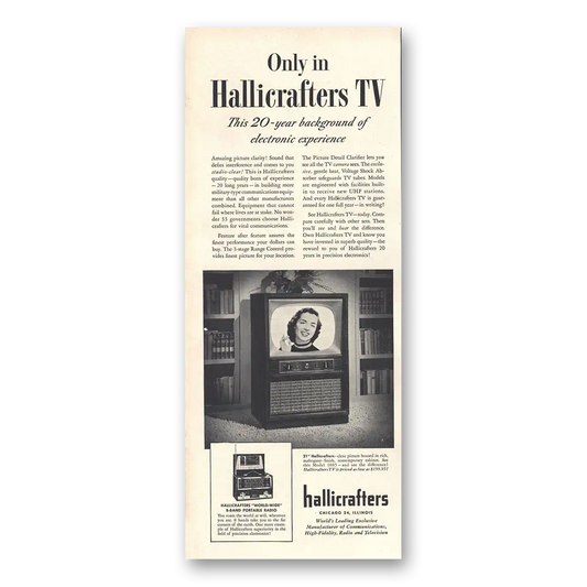 1953 Hallicrafters TV 20 Year Background of Electronic Experience Vintage Magazine Print Ad