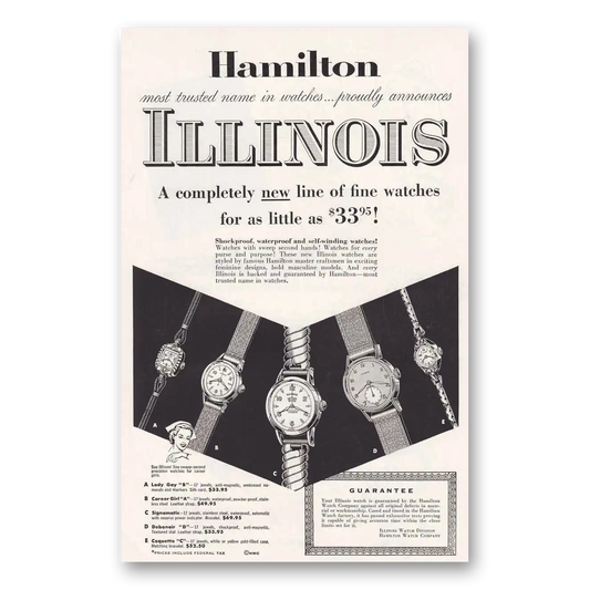 1953 Hamilton Watch Illinois New Line of Fine Watches Vintage Magazine Print Ad