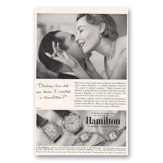 1953 Hamilton Watch Darling How Did You Know Vintage Magazine Print Ad