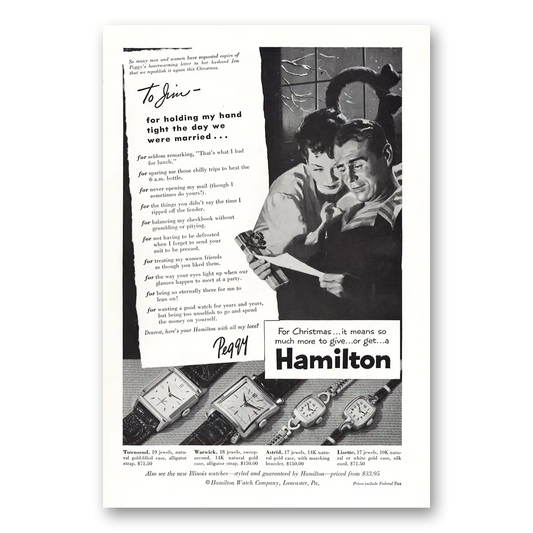 1953 Hamilton Watch To Jim Holding My Hand Vintage Magazine Print Ad