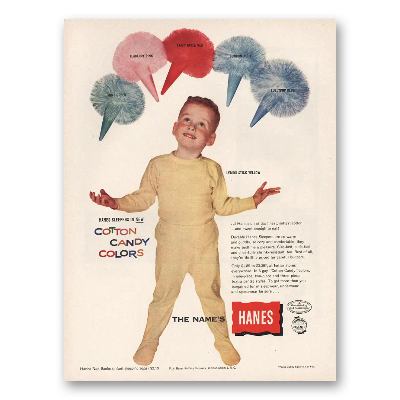 1953 Hanes Cotton Candy Colors Vintage Magazine Print Ad