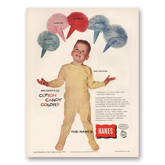 1953 Hanes Cotton Candy Colors Vintage Magazine Print Ad