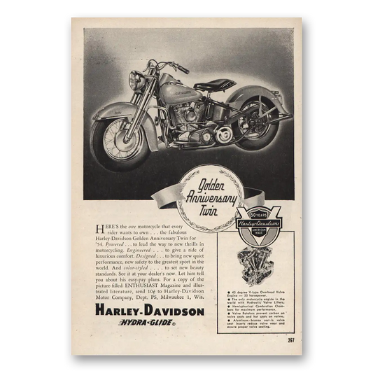 1953 Harley Davidson Hydra Glide Golden Anniversary Twin Vintage Magazine Print Ad