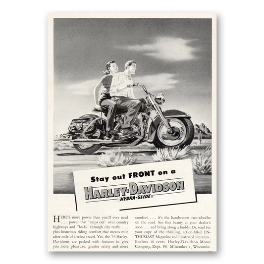 1953 Harley Davidson Stay Out Front Vintage Magazine Print Ad