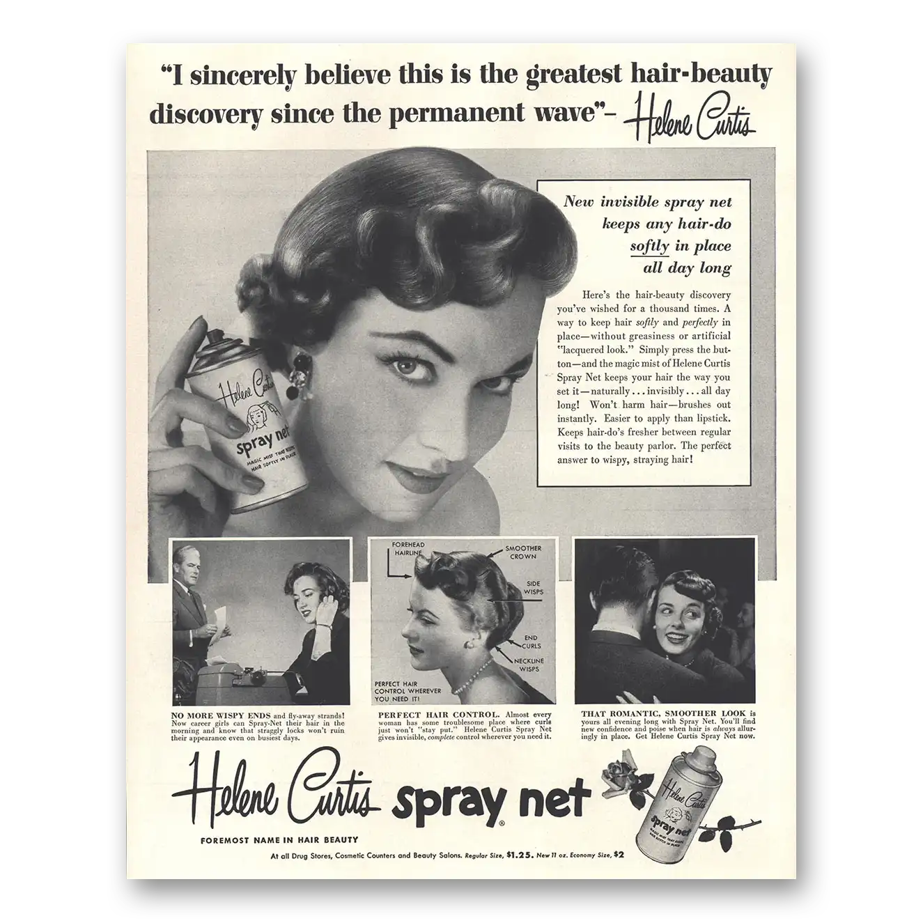 1953 Helene Curtis Spray Net Spray Net Greatest Hair Beauty Discovery Vintage Magazine Print Ad