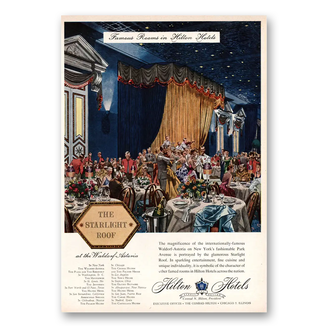 1953 Waldorf Astoria Starlight Roof Vintage Magazine Print Ad