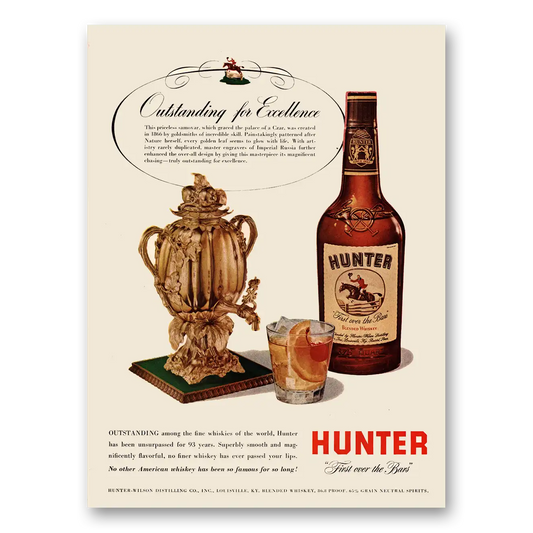 1953 Hunter Whiskey Outstanding for Excellence Palace of Czar Vintage Magazine Print Ad