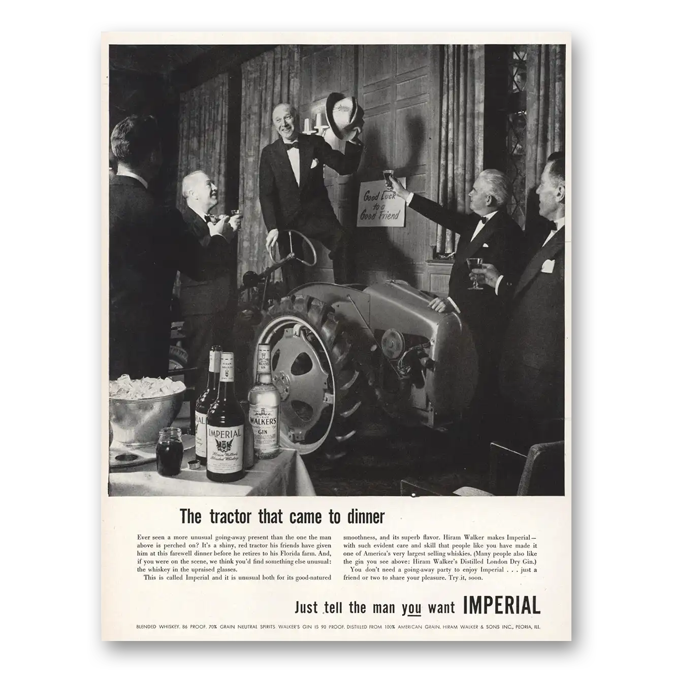 1953 Imperial Whiskey Tractor That Came to Dinner Vintage Magazine Print Ad