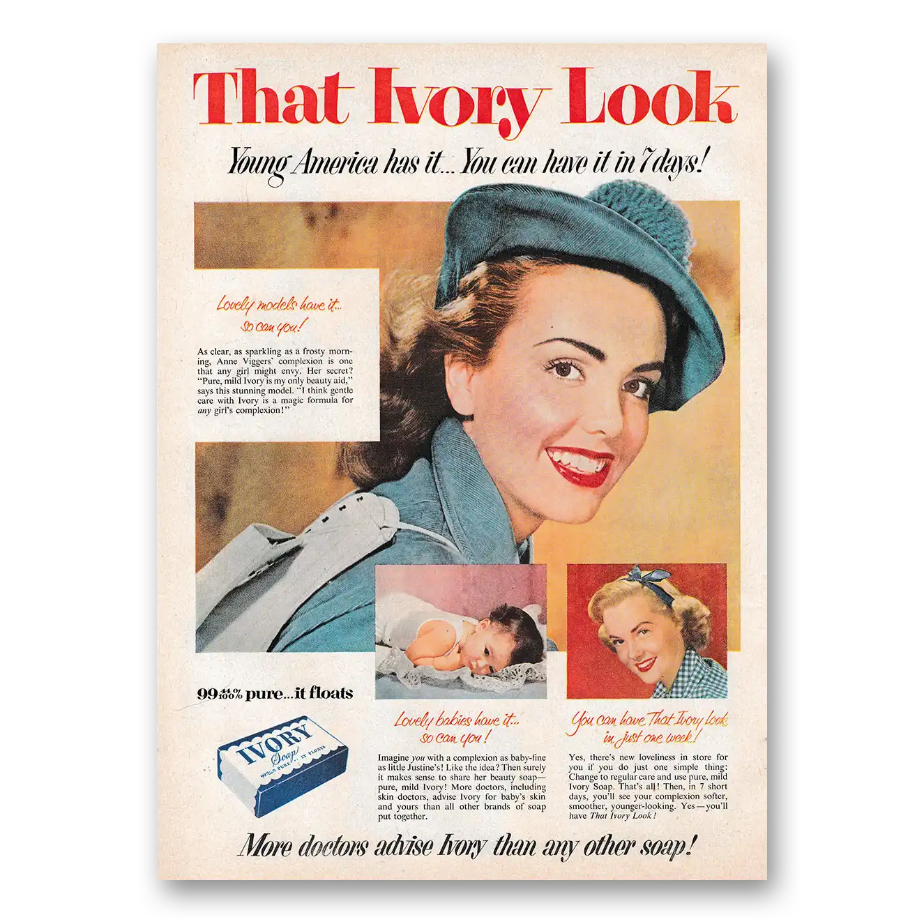 1953 Ivory Soap Young America Has It Vintage Magazine Print Ad