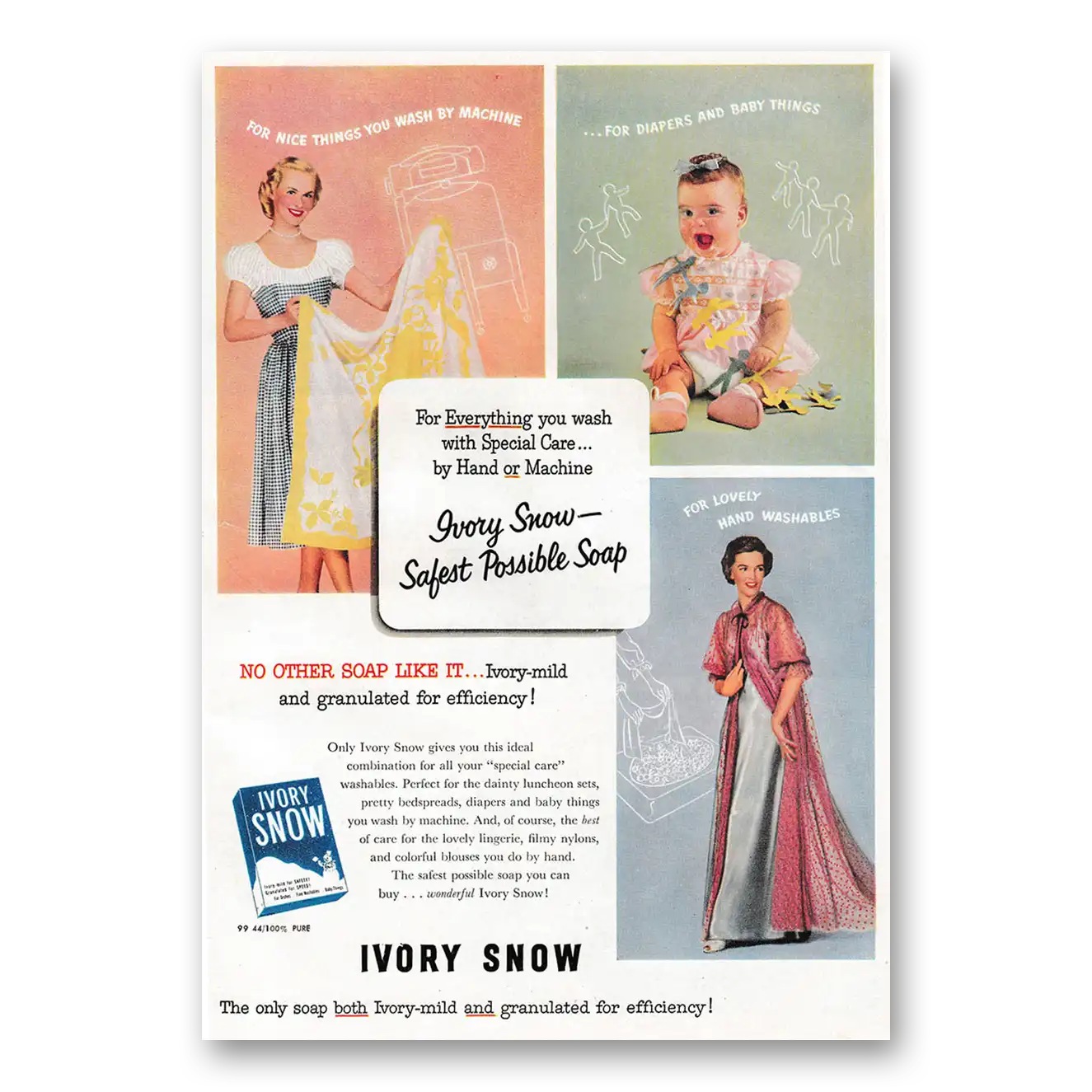 1953 Ivory Snow Safest Possible Soap Vintage Magazine Print Ad